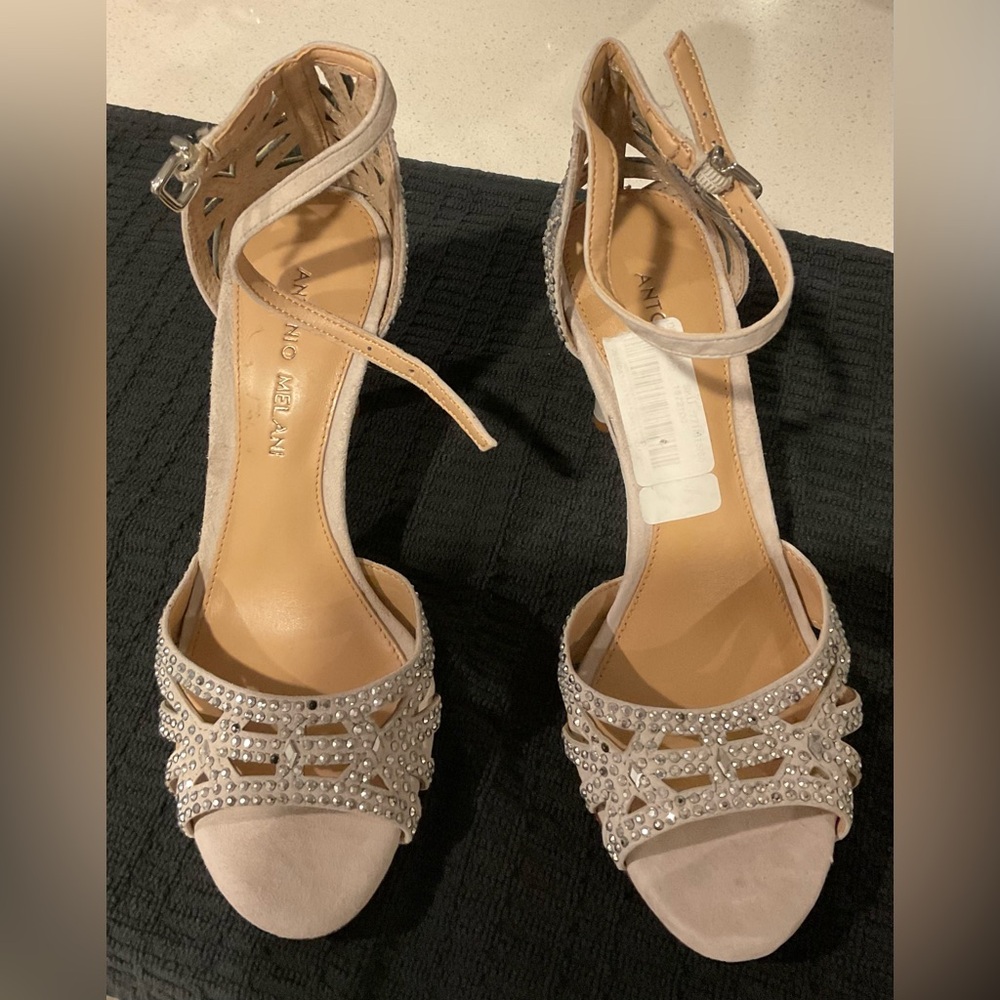ANTONIO MELANI Beige Heels with Rhinestone Accents